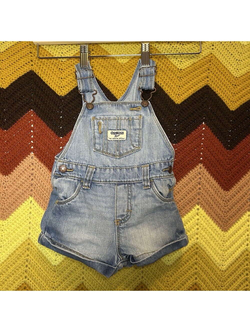 Oshkosh B'Gosh 12 Mo Denim Short Overalls Vestbak Vintage Shortalls Cuffed Y2K